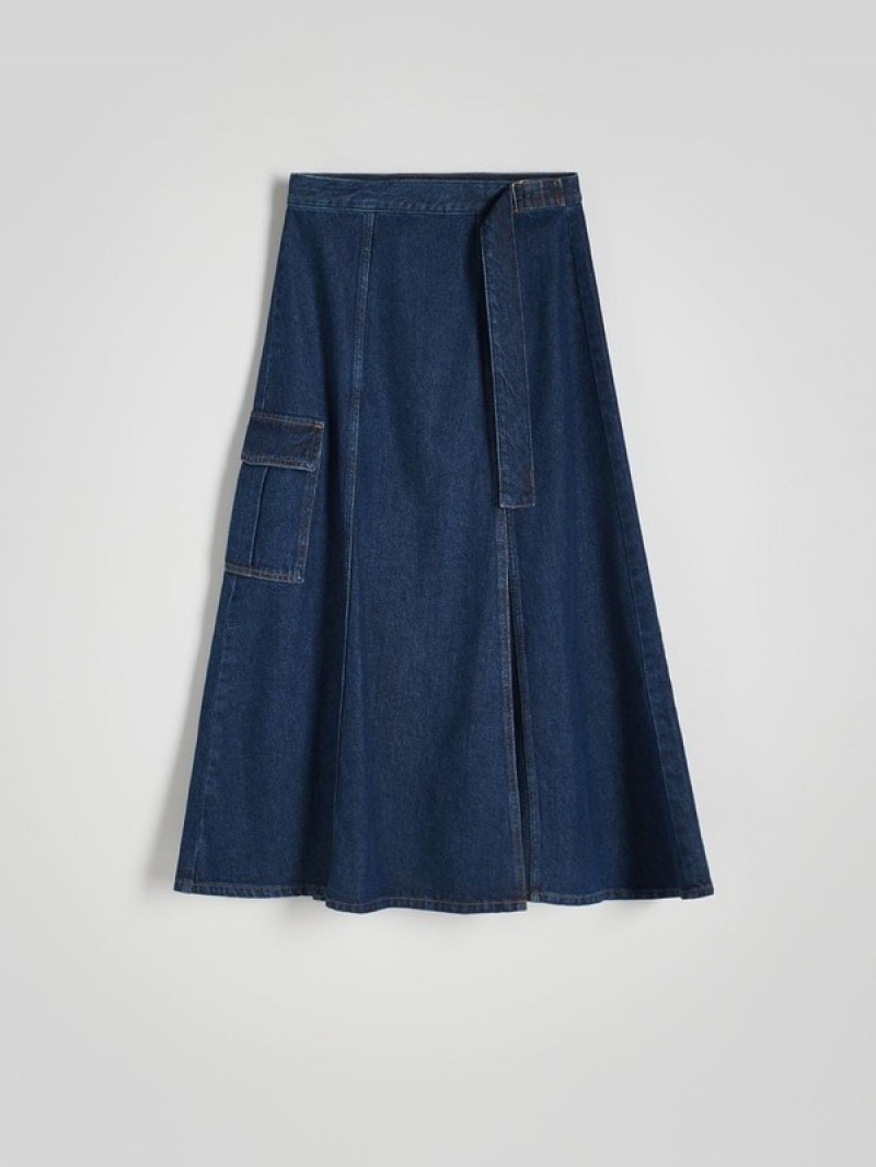 Navy Reserved Denimpockets Women's Skirts | FBKG-63708