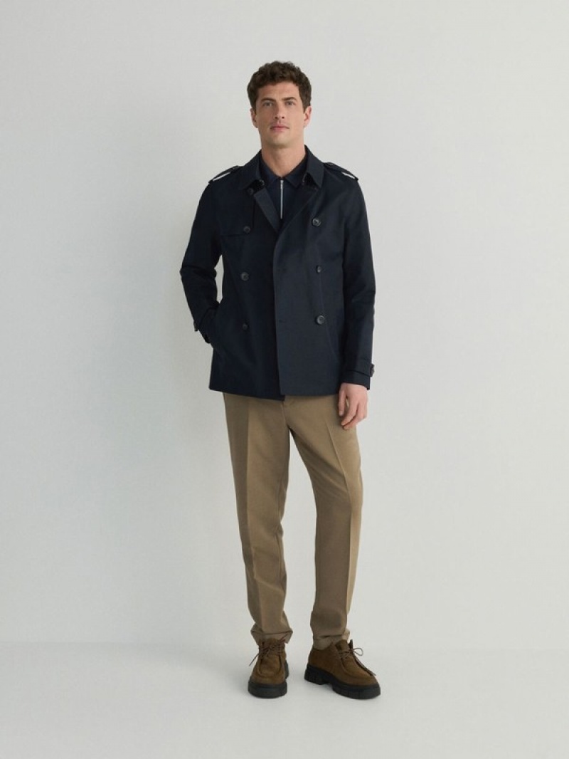 Navy Reserved Double-breasted Trench Men's Coats | MYFL-01764