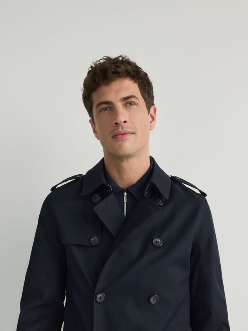 Navy Reserved Double-breasted Trench Men's Coats | MYFL-01764