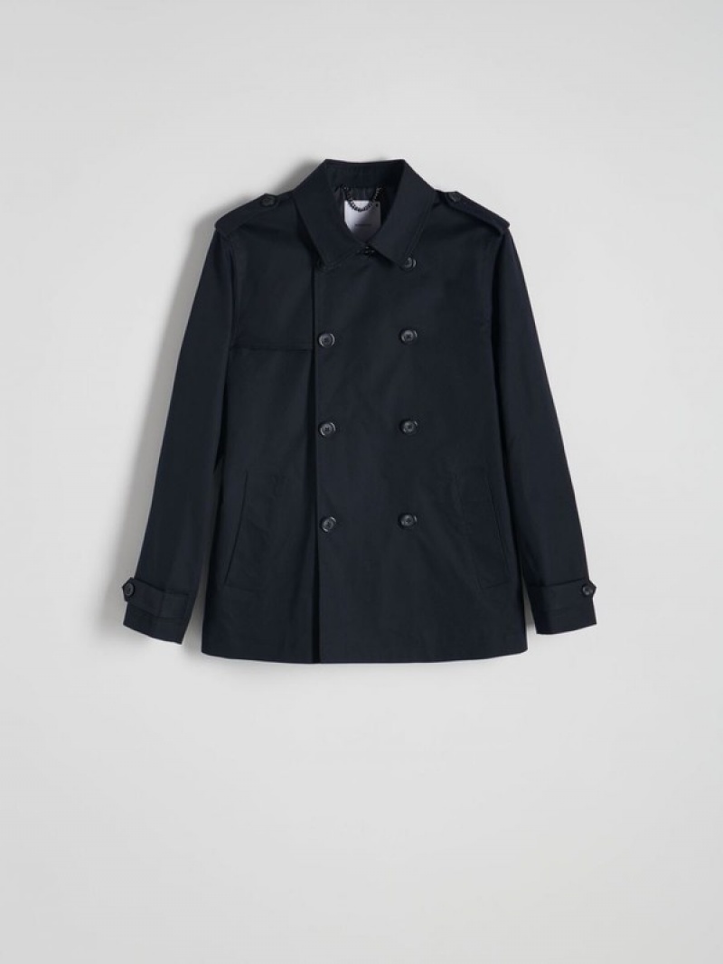 Navy Reserved Double-breasted Trench Men's Coats | MYFL-01764