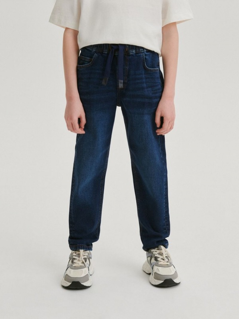 Navy Reserved Elastic Carrot Boys' Jeans | DLCF-06921