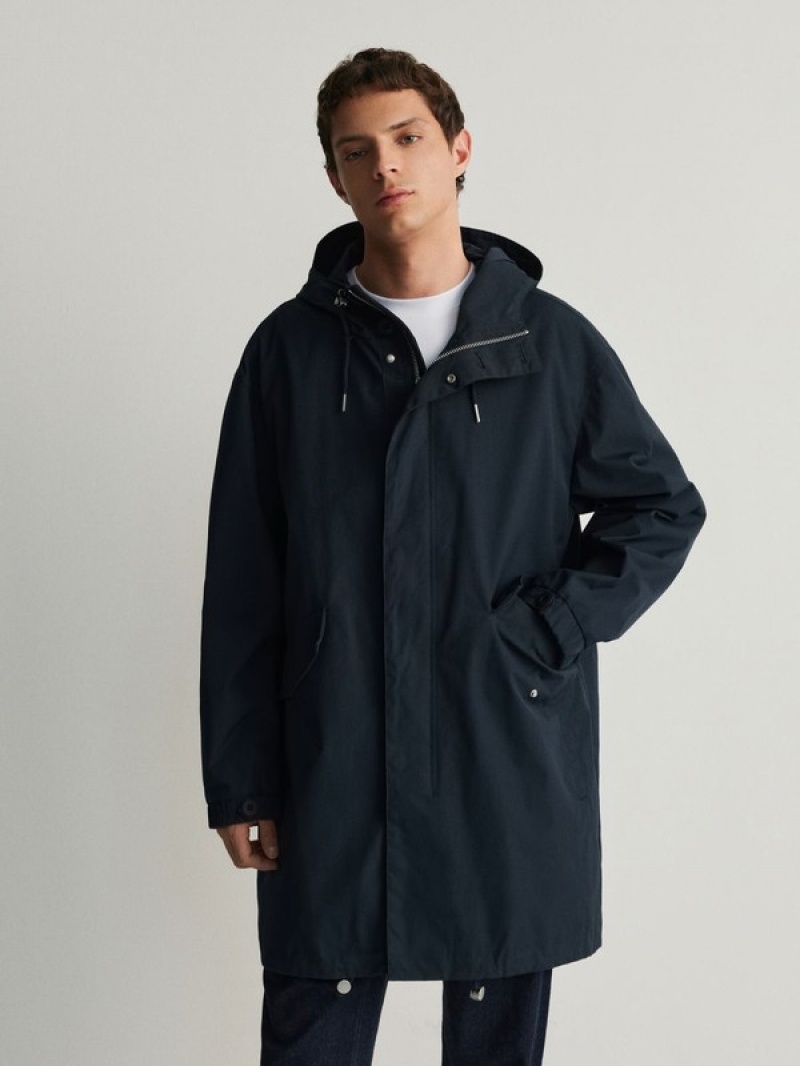 Navy Reserved Hooded Parka Men's Coats | JHZY-18659