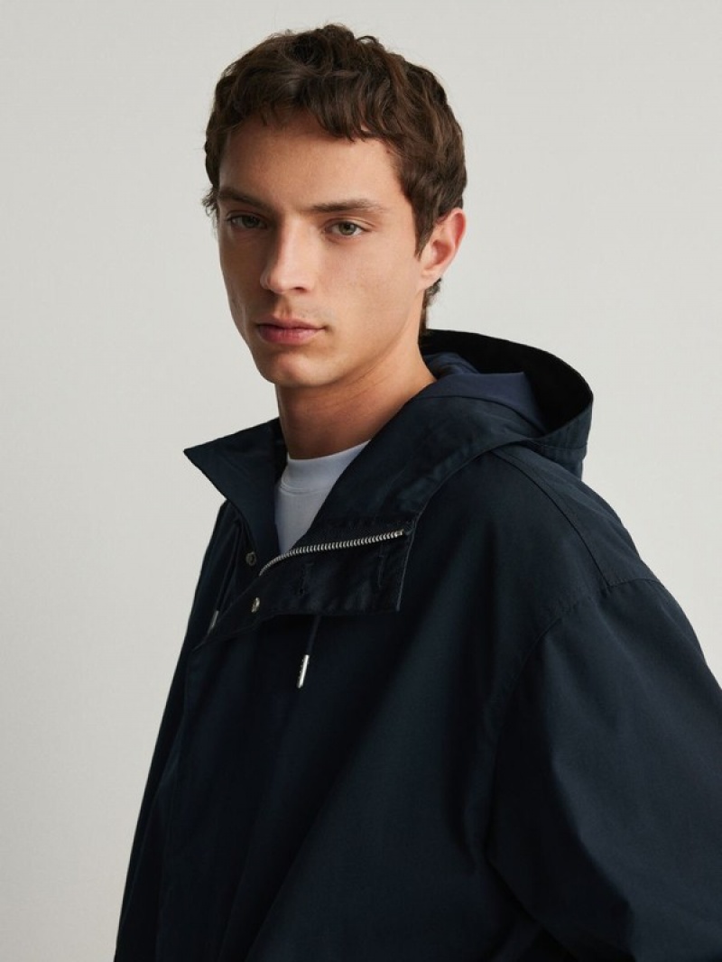 Navy Reserved Hooded Parka Men's Coats | JHZY-18659