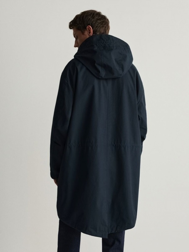 Navy Reserved Hooded Parka Men's Coats | JHZY-18659