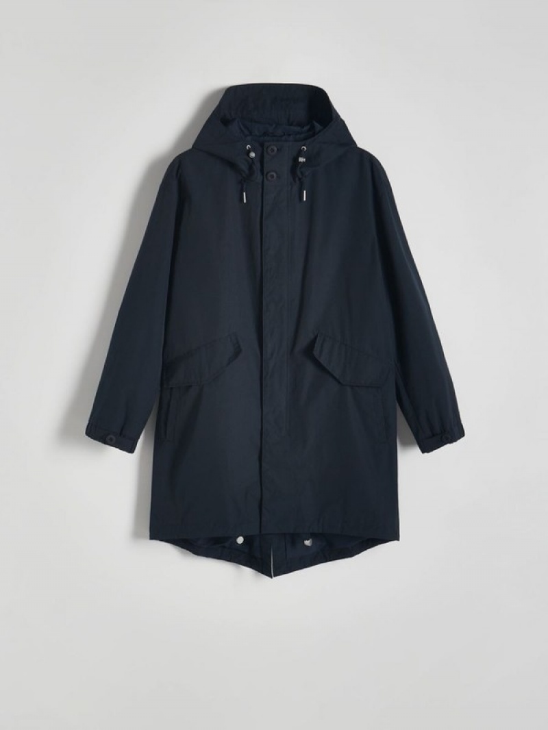 Navy Reserved Hooded Parka Men's Coats | JHZY-18659