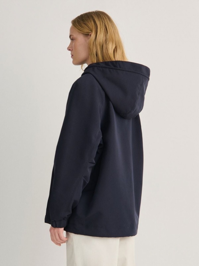 Navy Reserved Hooded Women's Jackets | EJYR-12893