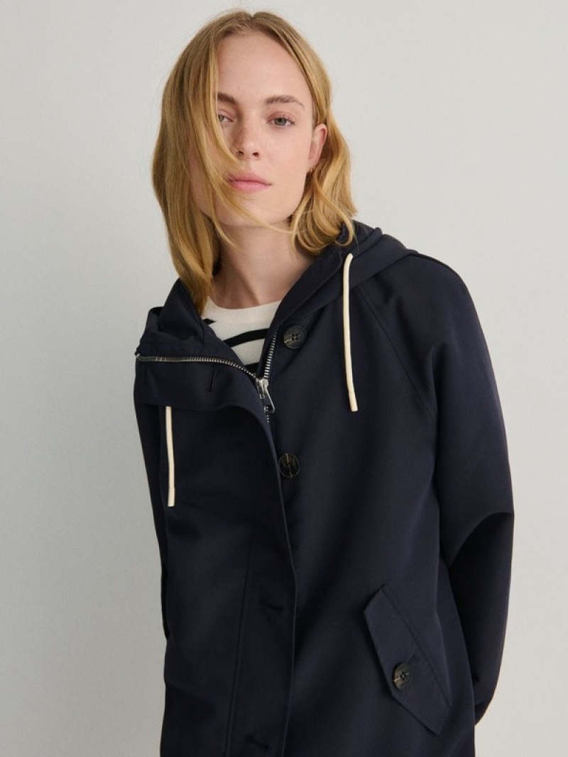 Navy Reserved Hooded Women's Jackets | EJYR-12893