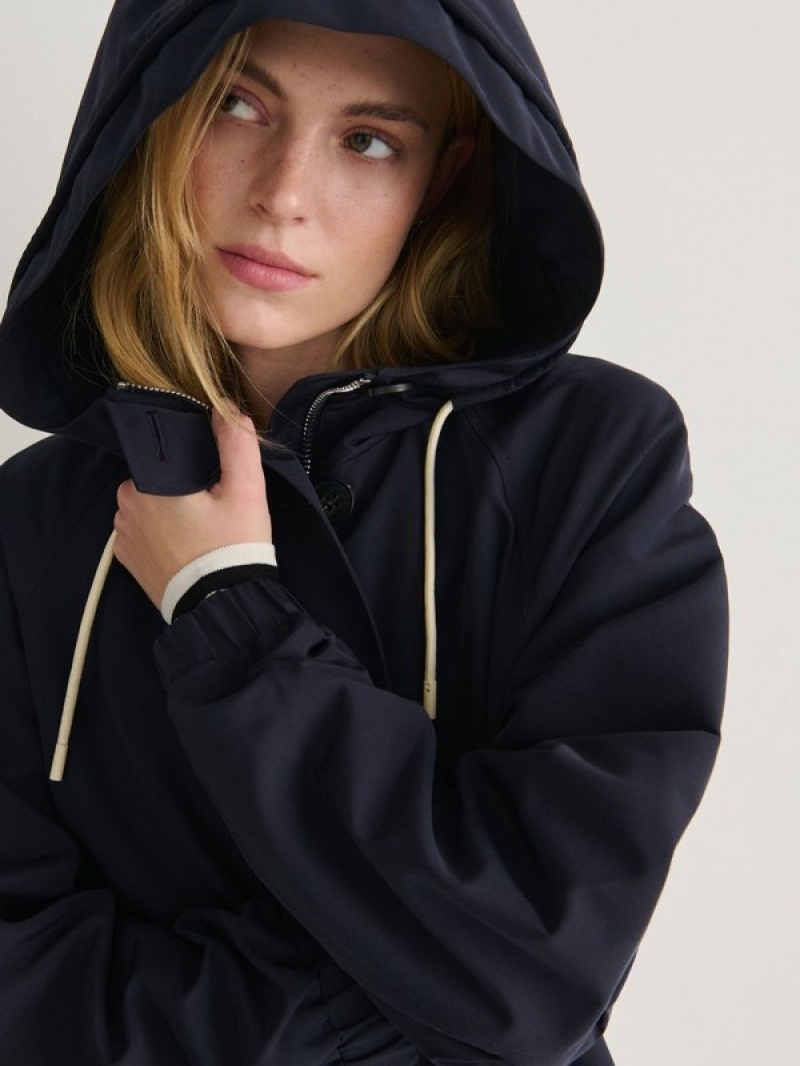 Navy Reserved Hooded Women's Jackets | EJYR-12893