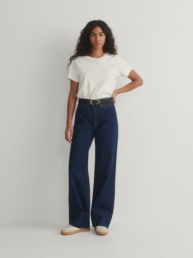 Navy Reserved Jeanscontrasting Stitching Women's Jeans | QIDF-61438