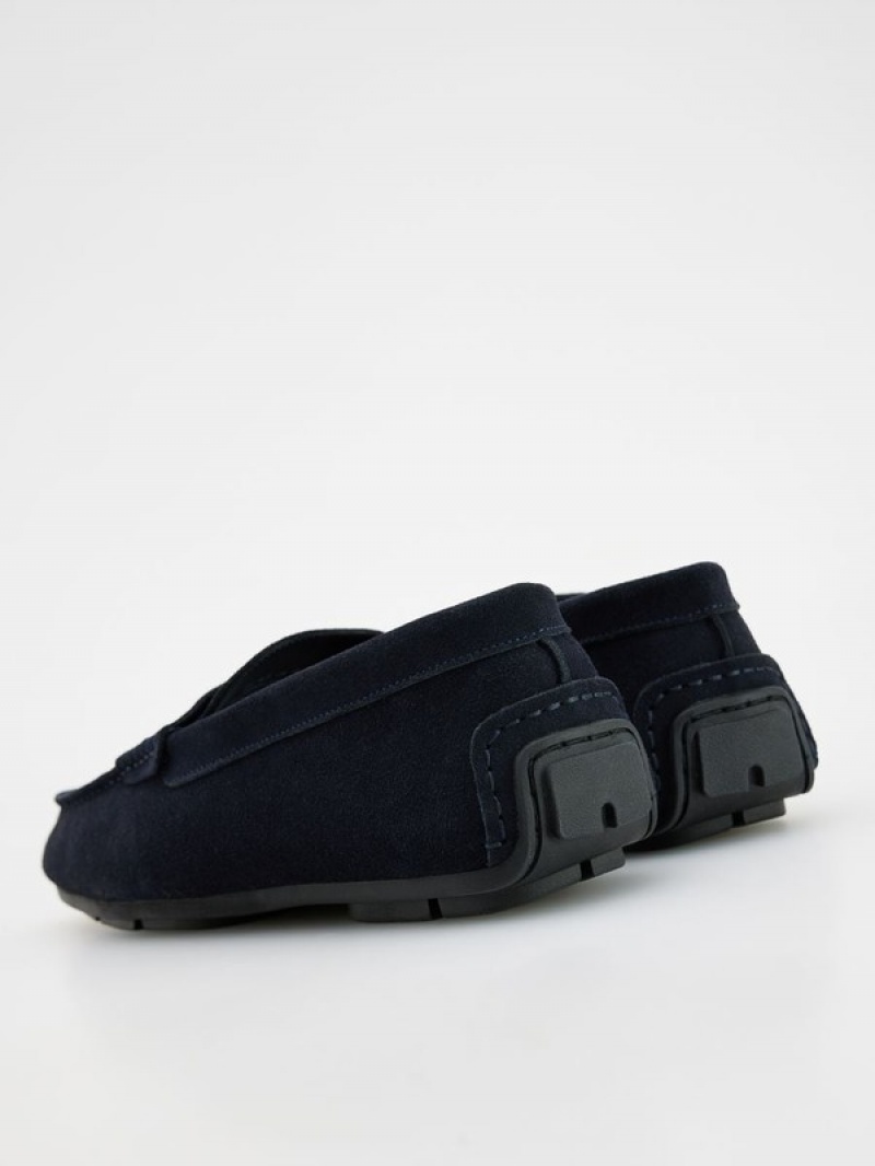 Navy Reserved Leather Men's Shoes | QGKC-84912