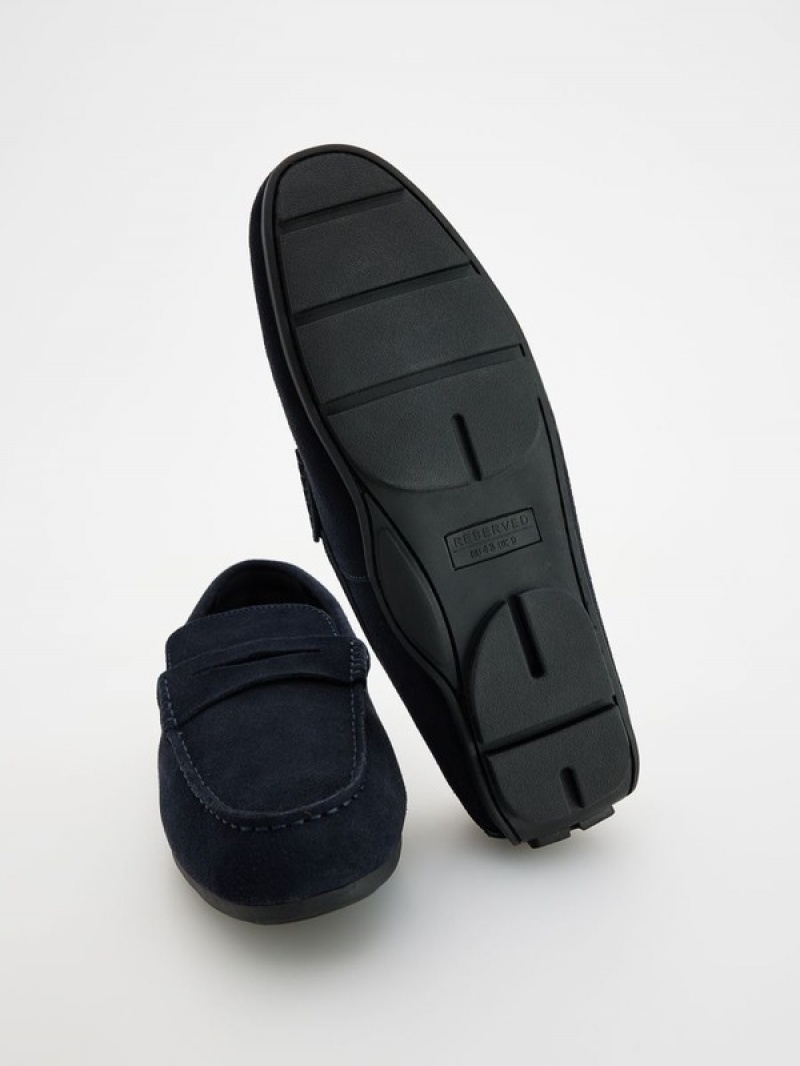 Navy Reserved Leather Men's Shoes | QGKC-84912