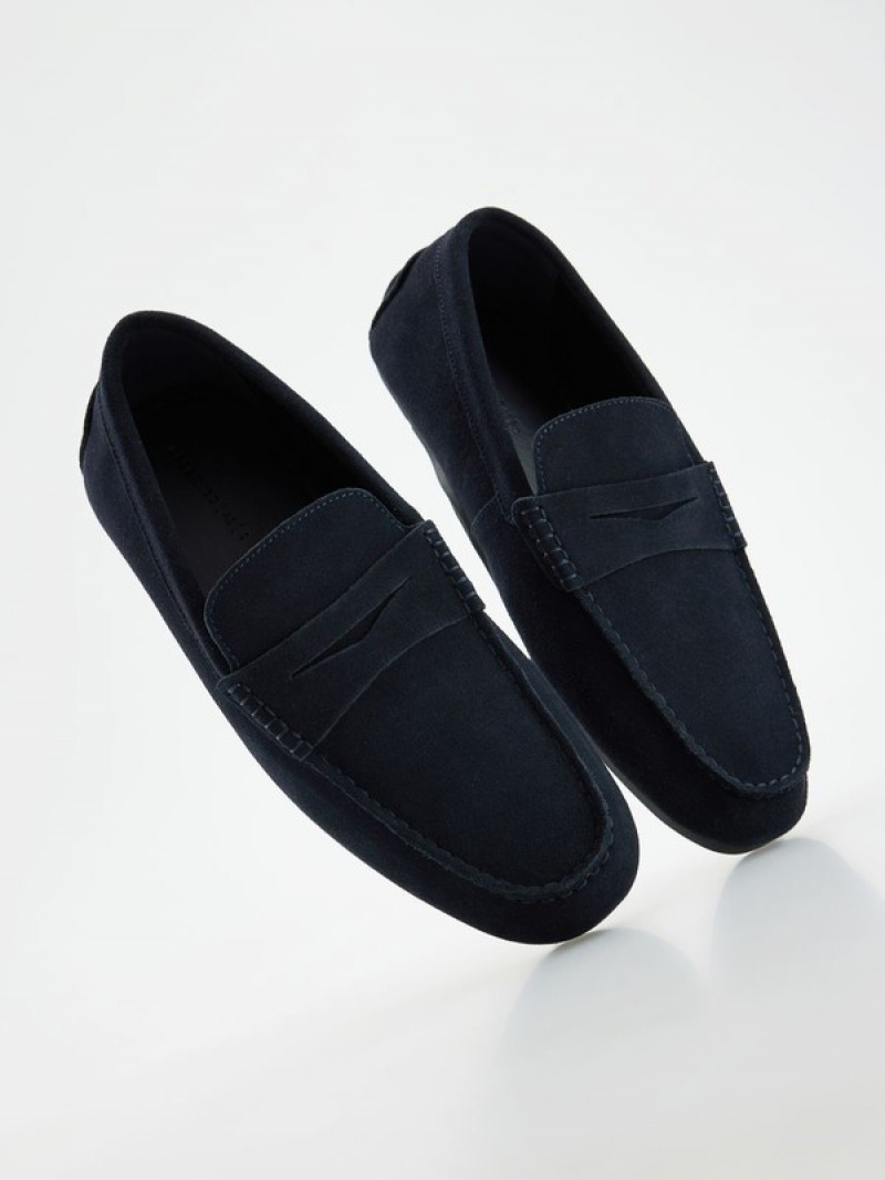 Navy Reserved Leather Men's Shoes | QGKC-84912