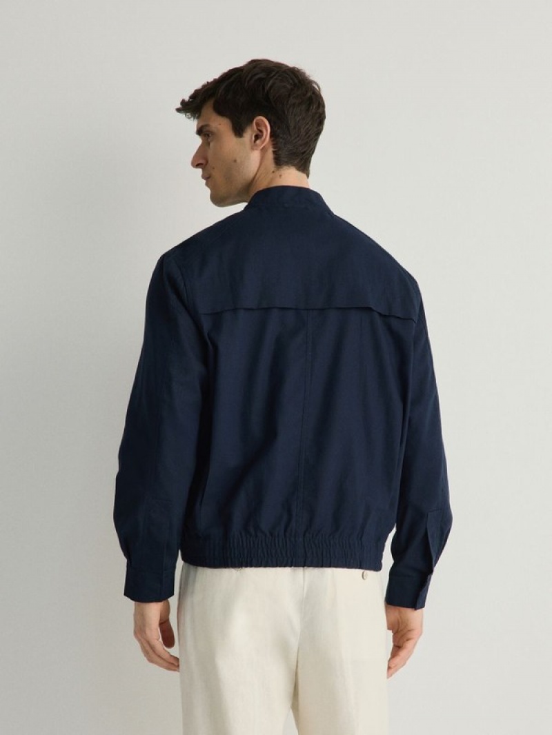 Navy Reserved Linen Rich Bomber Men's Jackets | VETO-68093