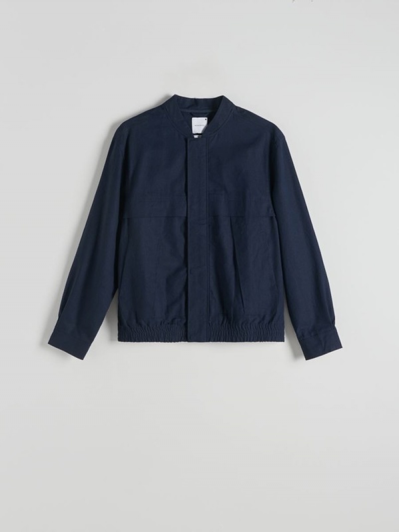 Navy Reserved Linen Rich Bomber Men's Jackets | VETO-68093