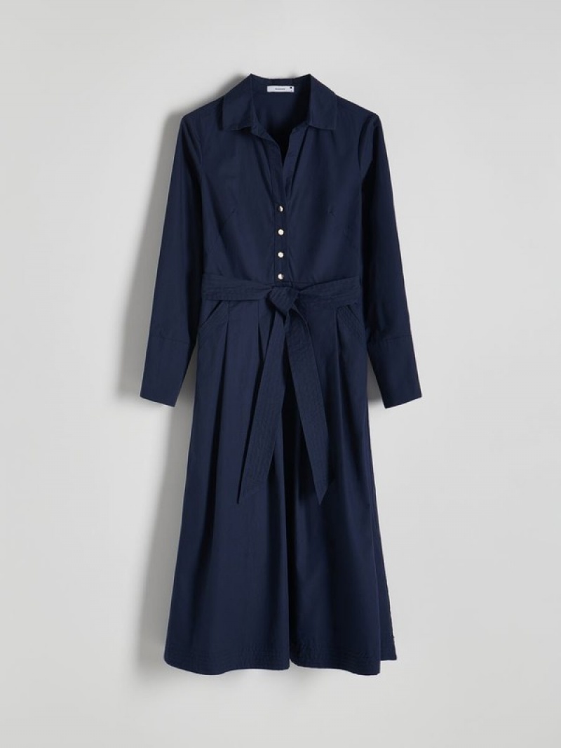 Navy Reserved Midi Women's Dress | HJYP-60234