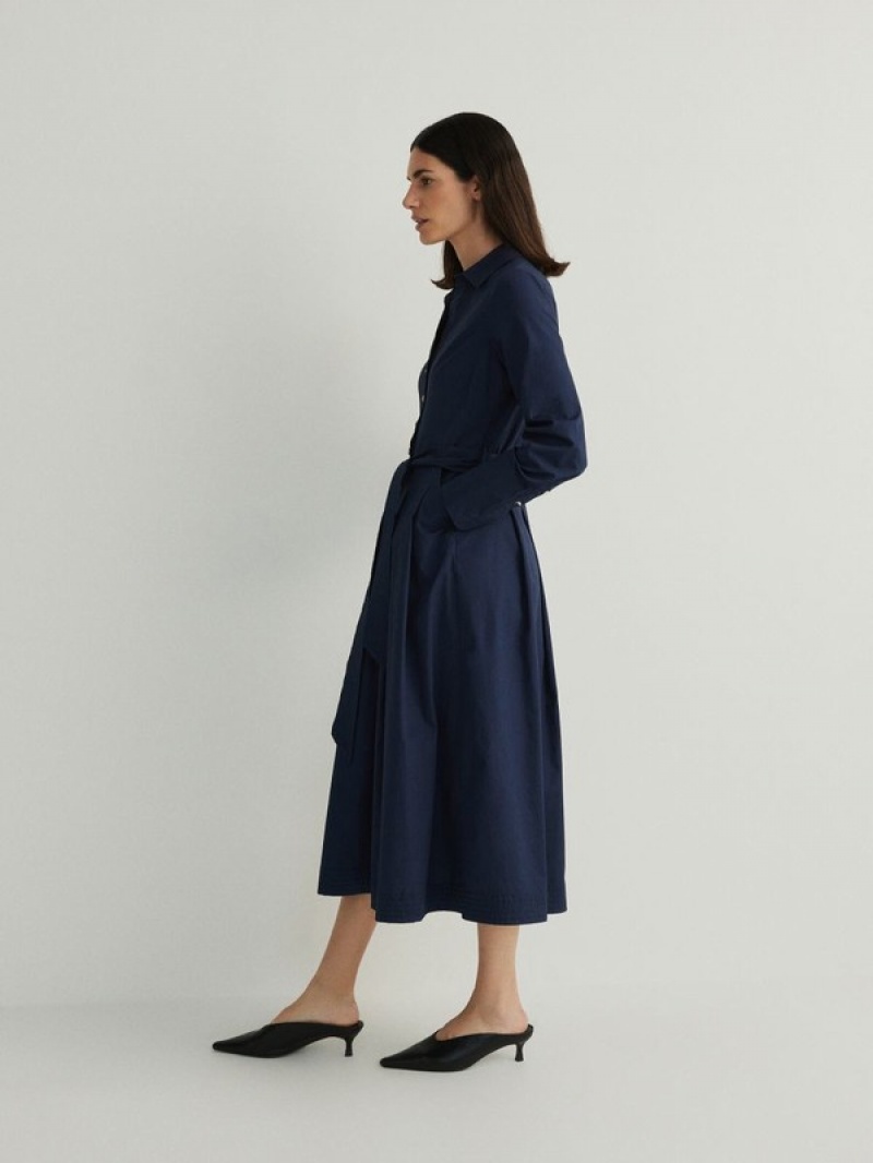 Navy Reserved Midi Women's Dress | PFWL-72315