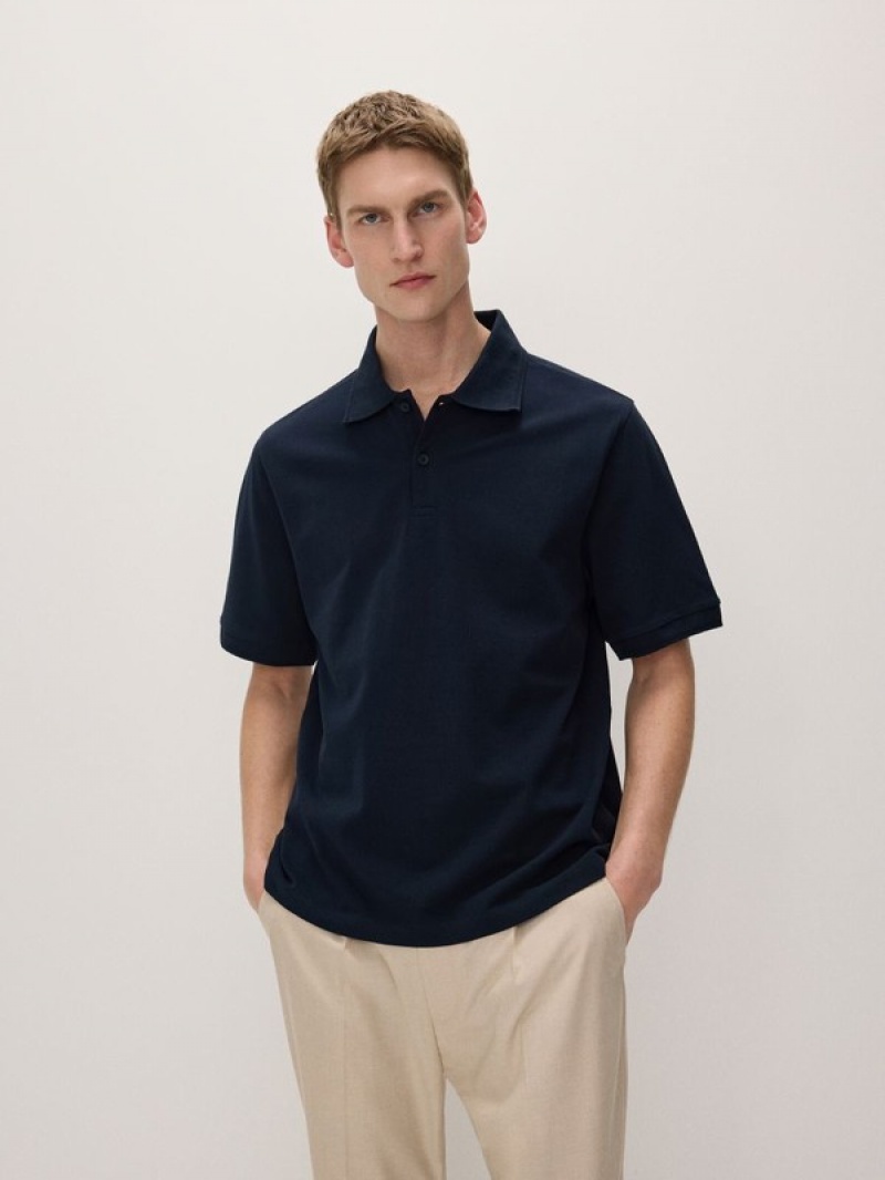 Navy Reserved Oversized Men's Polo Shirts | XHKS-26385