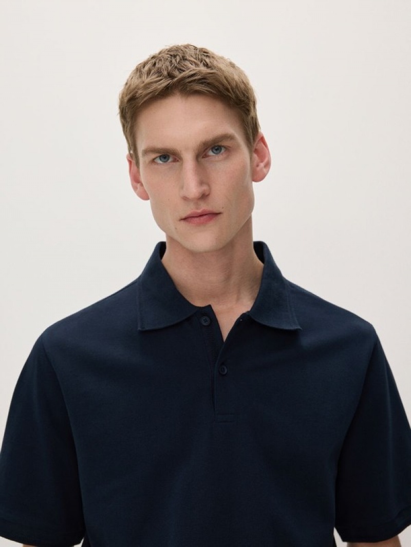 Navy Reserved Oversized Men's Polo Shirts | XHKS-26385