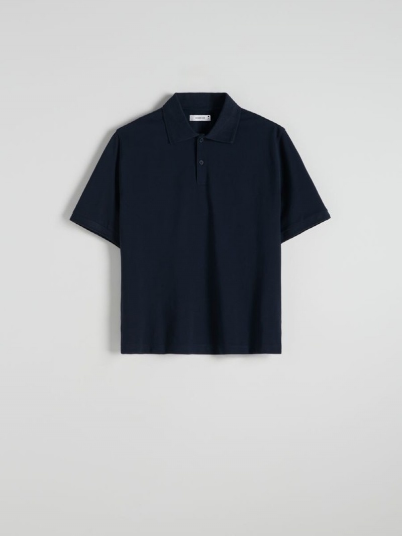 Navy Reserved Oversized Men's Polo Shirts | XHKS-26385