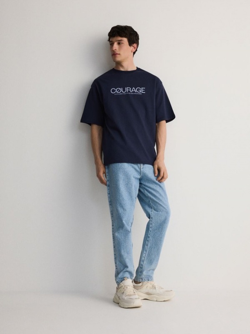 Navy Reserved Oversized T-print Men's T-shirts | LRZF-40376