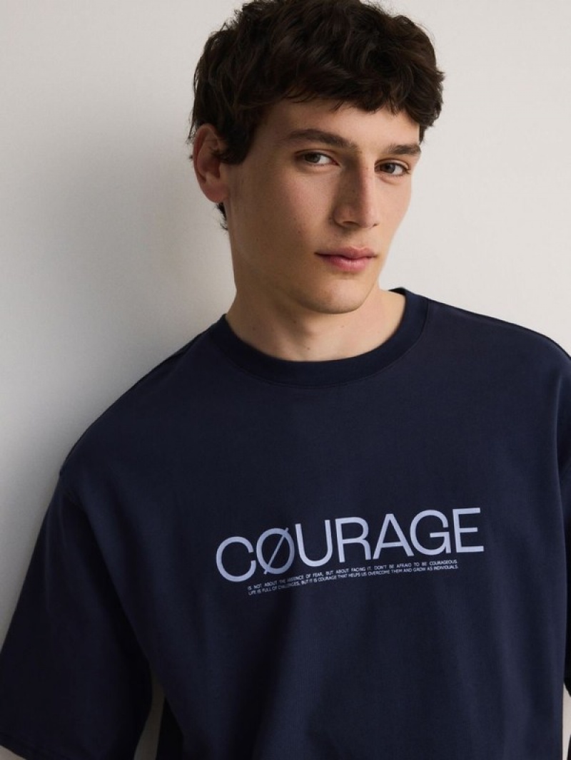 Navy Reserved Oversized T-print Men's T-shirts | LRZF-40376