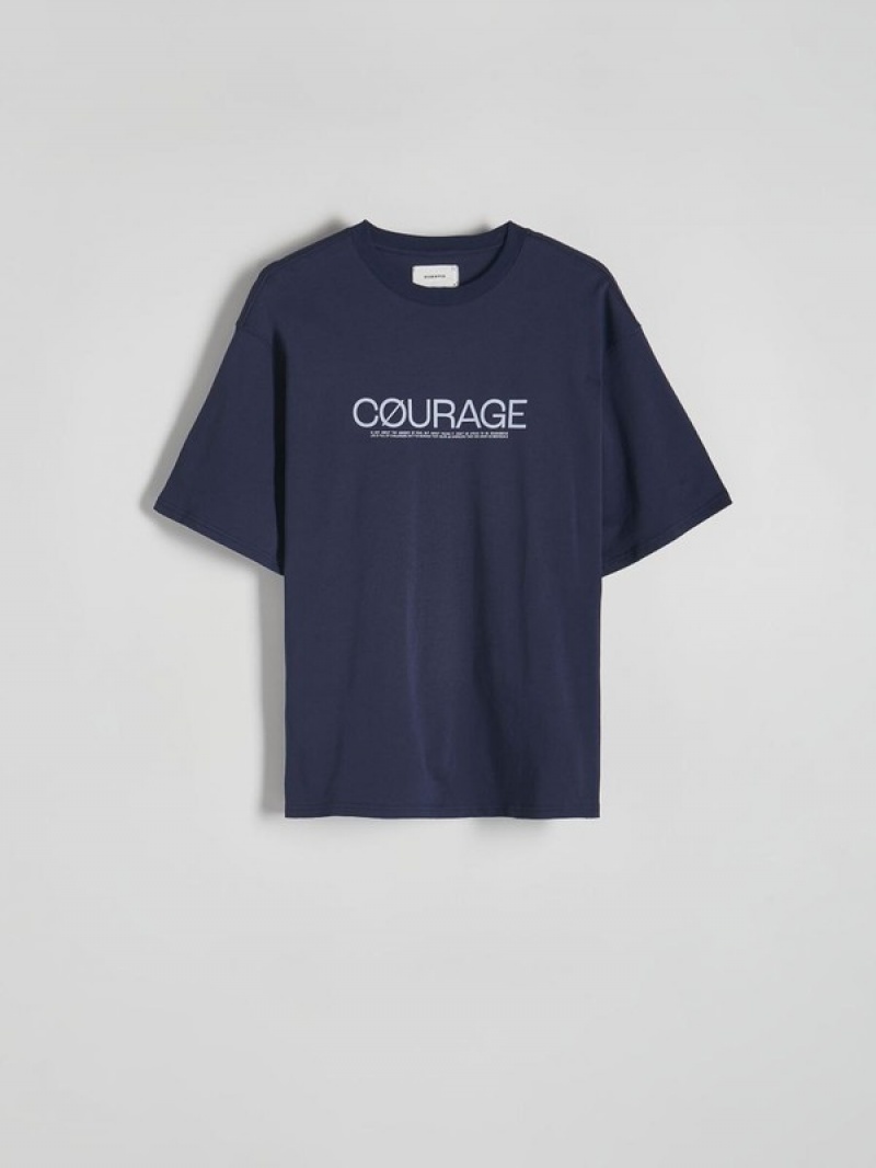 Navy Reserved Oversized T-print Men's T-shirts | LRZF-40376