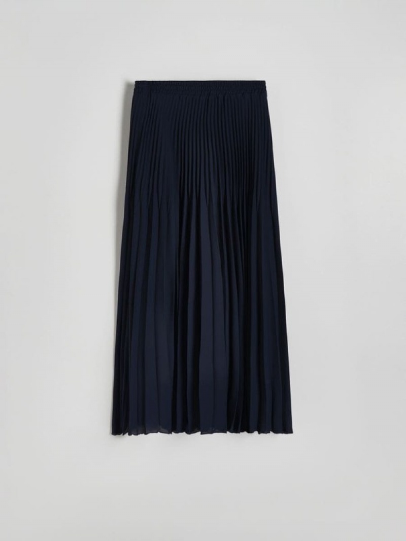 Navy Reserved Pleated Maxi Women's Skirts | RSFP-37829