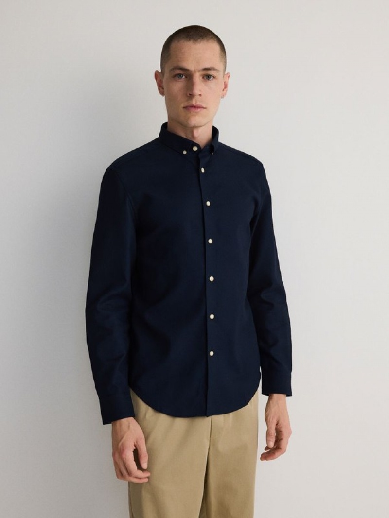 Navy Reserved Regular Fit Plain Men's Shirts | ATMF-83546