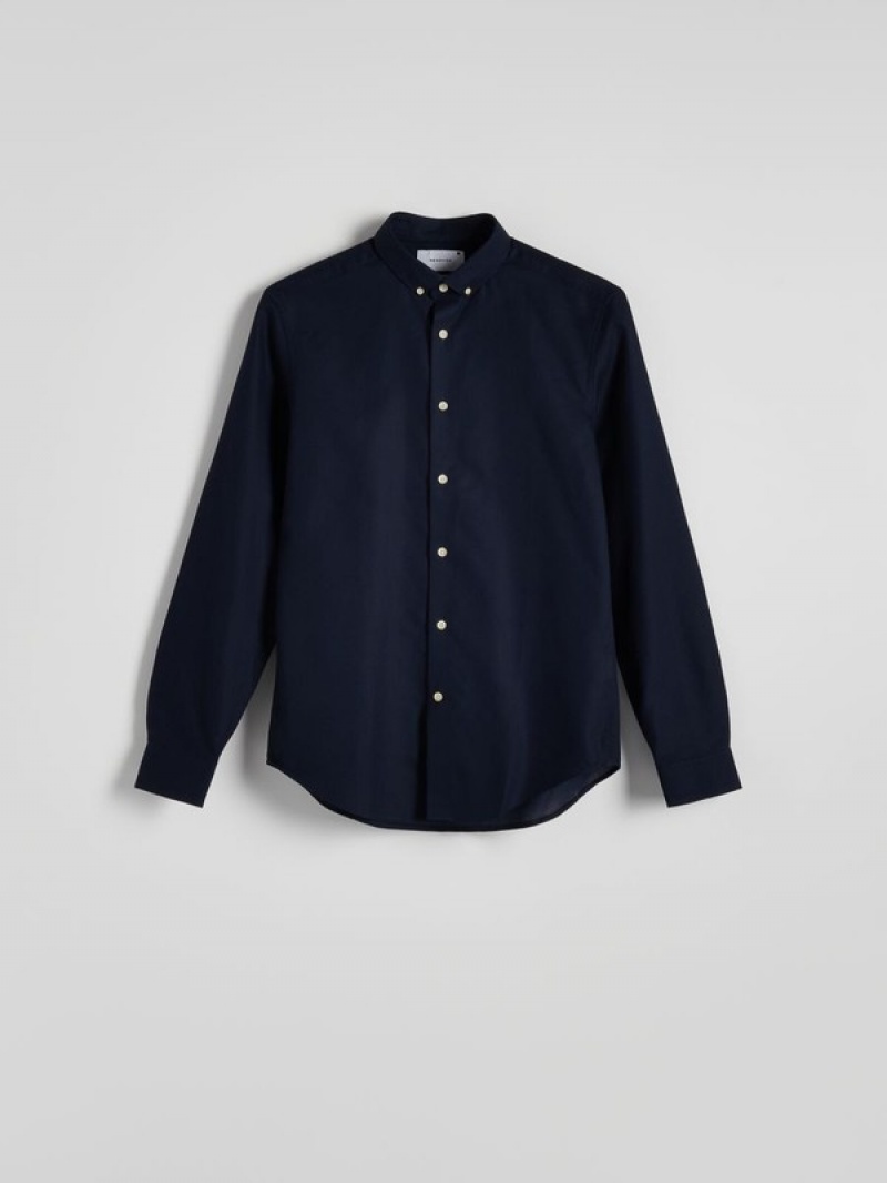 Navy Reserved Regular Fit Plain Men's Shirts | ATMF-83546