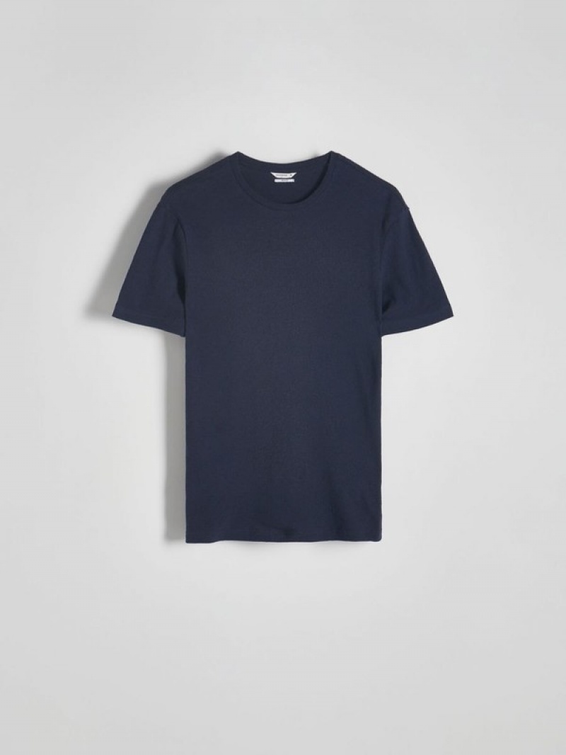 Navy Reserved Regular Fit T-linen Blend Men's T-shirts | QYSF-46031