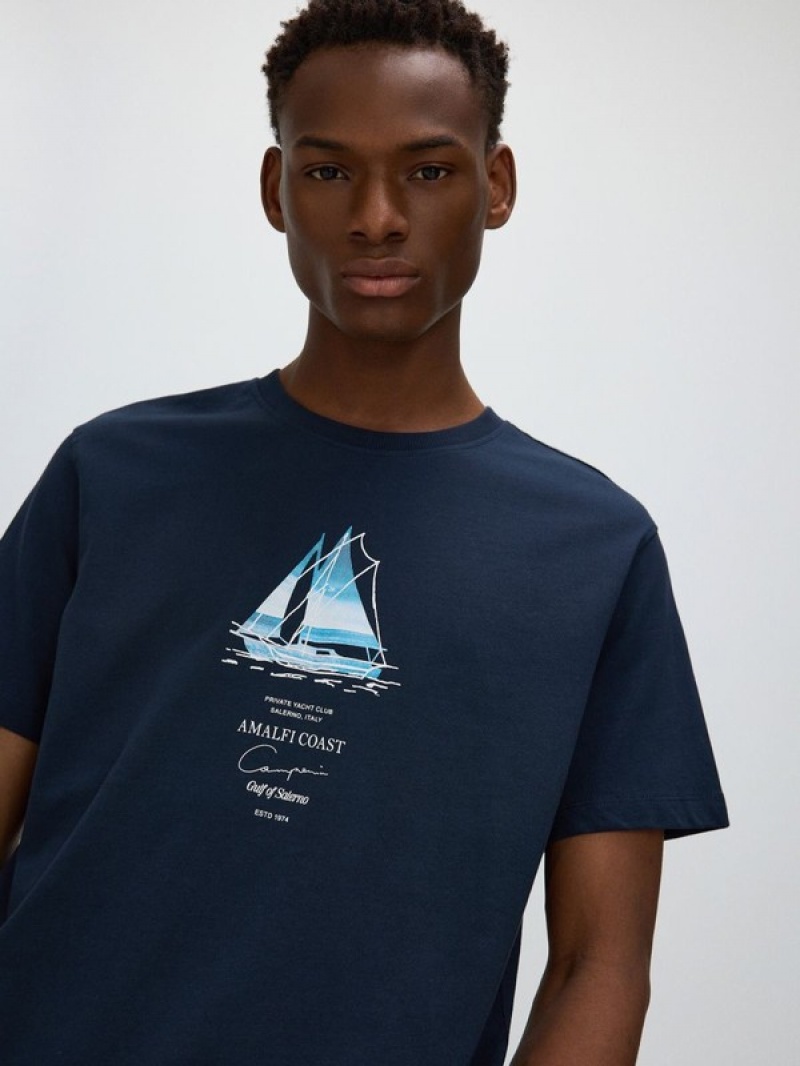 Navy Reserved Regular Fit T-print Men's T-shirts | REZW-28531