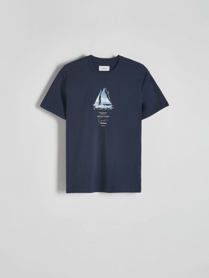 Navy Reserved Regular Fit T-print Men's T-shirts | REZW-28531