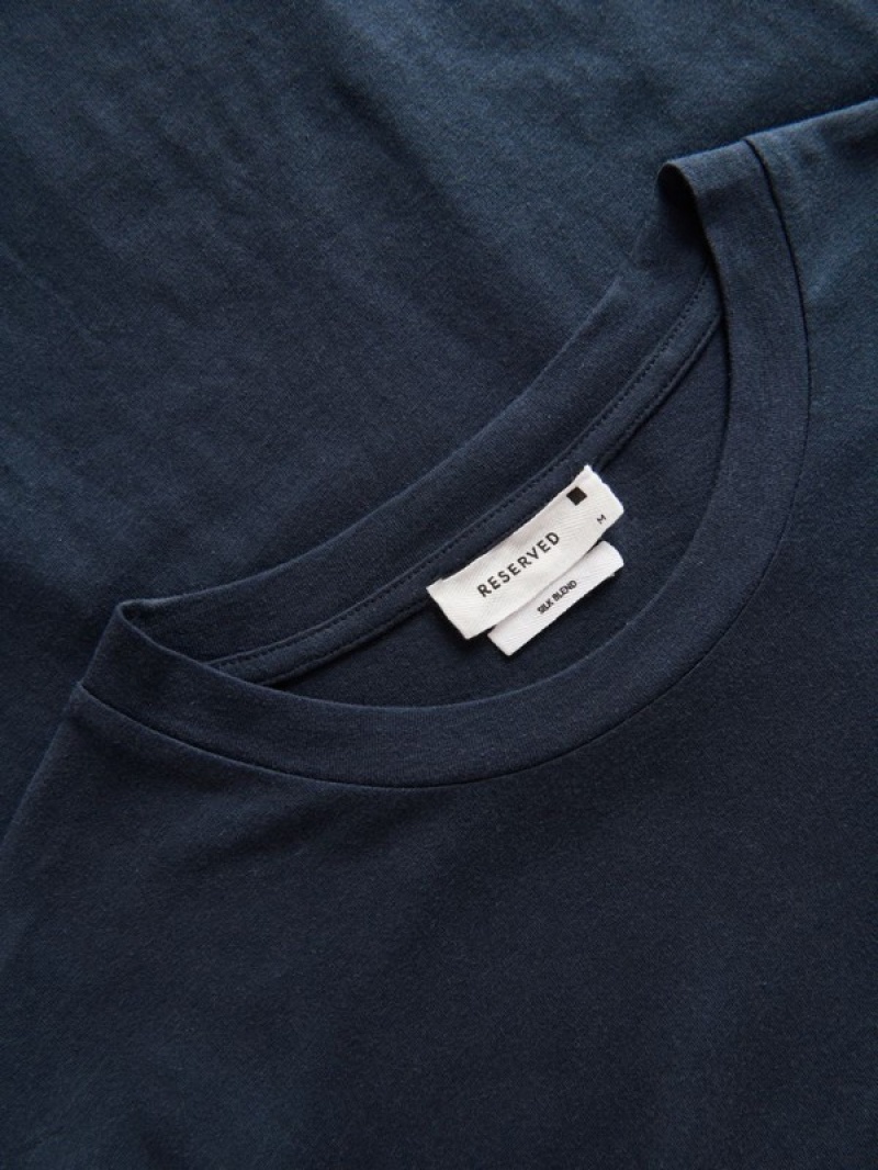 Navy Reserved Regular Fit T-silk Blend Men's T-shirts | XCSE-52874