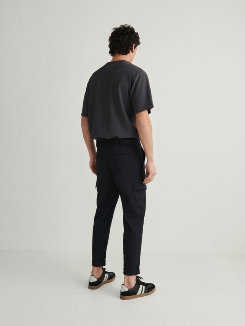 Navy Reserved Slim Cargo Men's Trousers | MQHX-37189