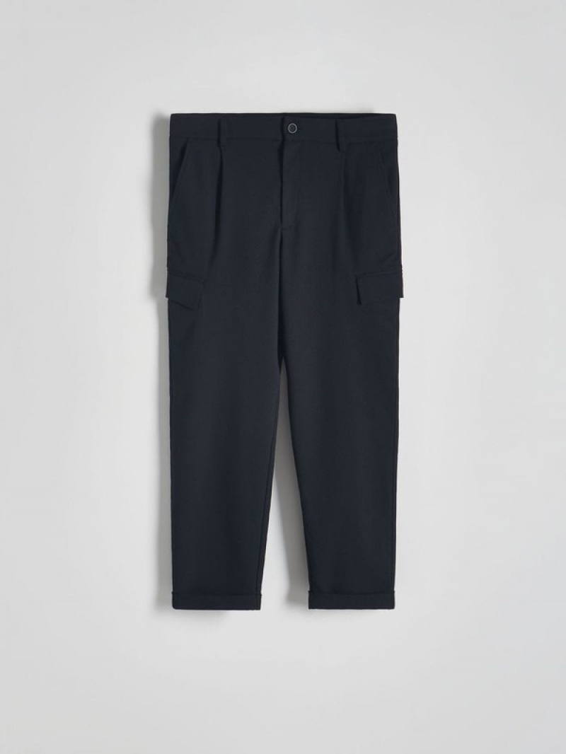 Navy Reserved Slim Cargo Men's Trousers | MQHX-37189