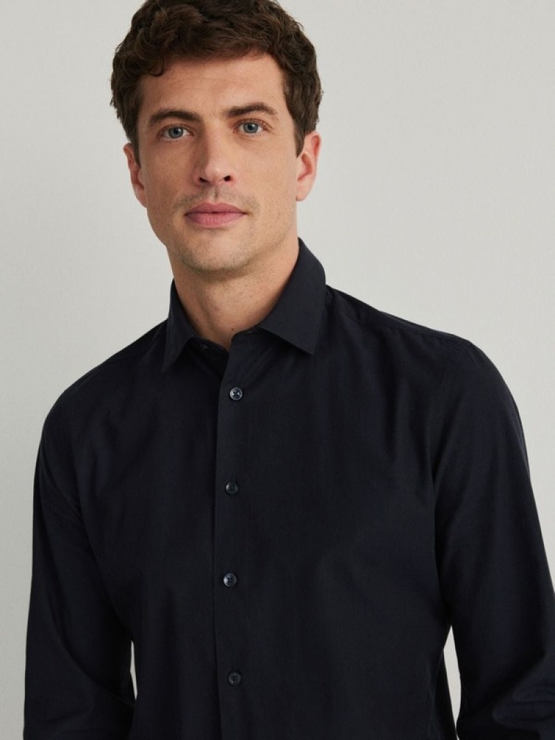 Navy Reserved Slim Fit Men's Shirts | OHYC-70869