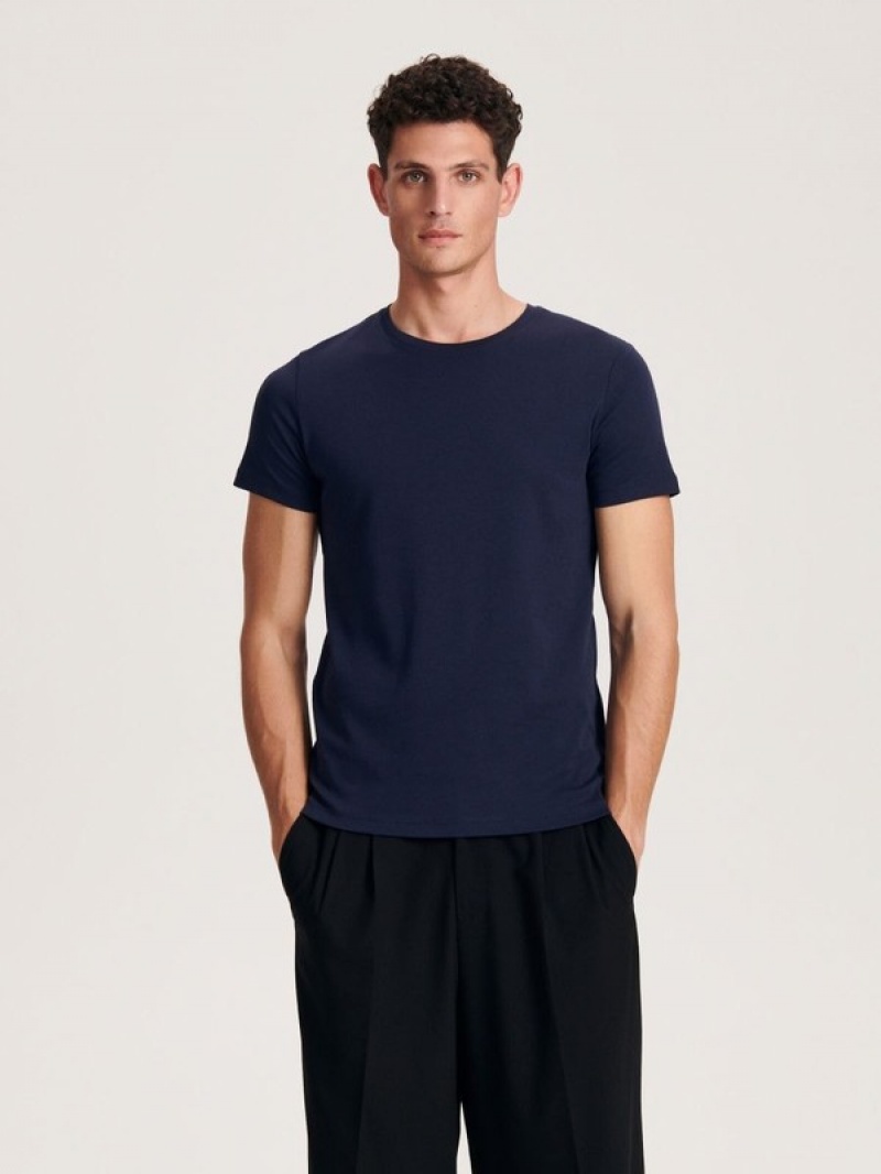 Navy Reserved Slim Fit Men's T-shirts | ISDE-13046