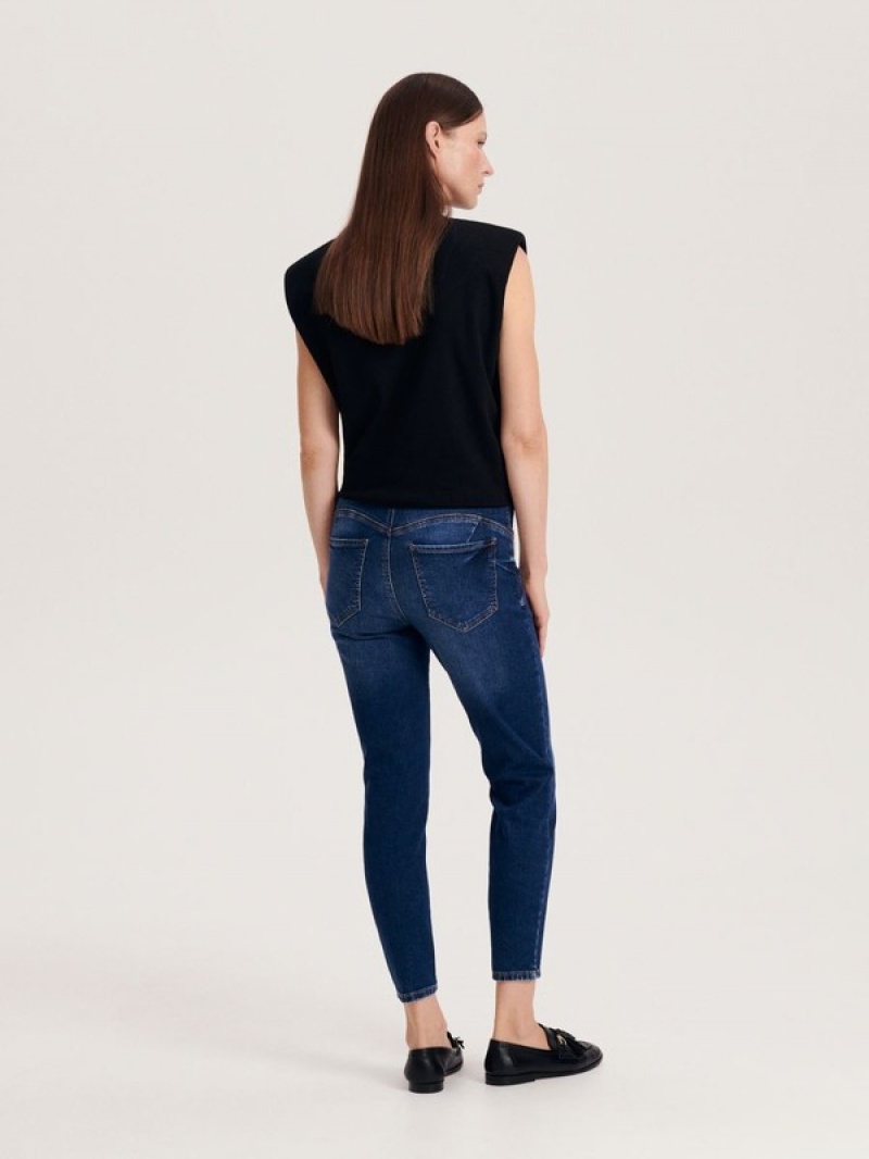 Navy Reserved Slim Push Up Women's Jeans | RCZN-86951