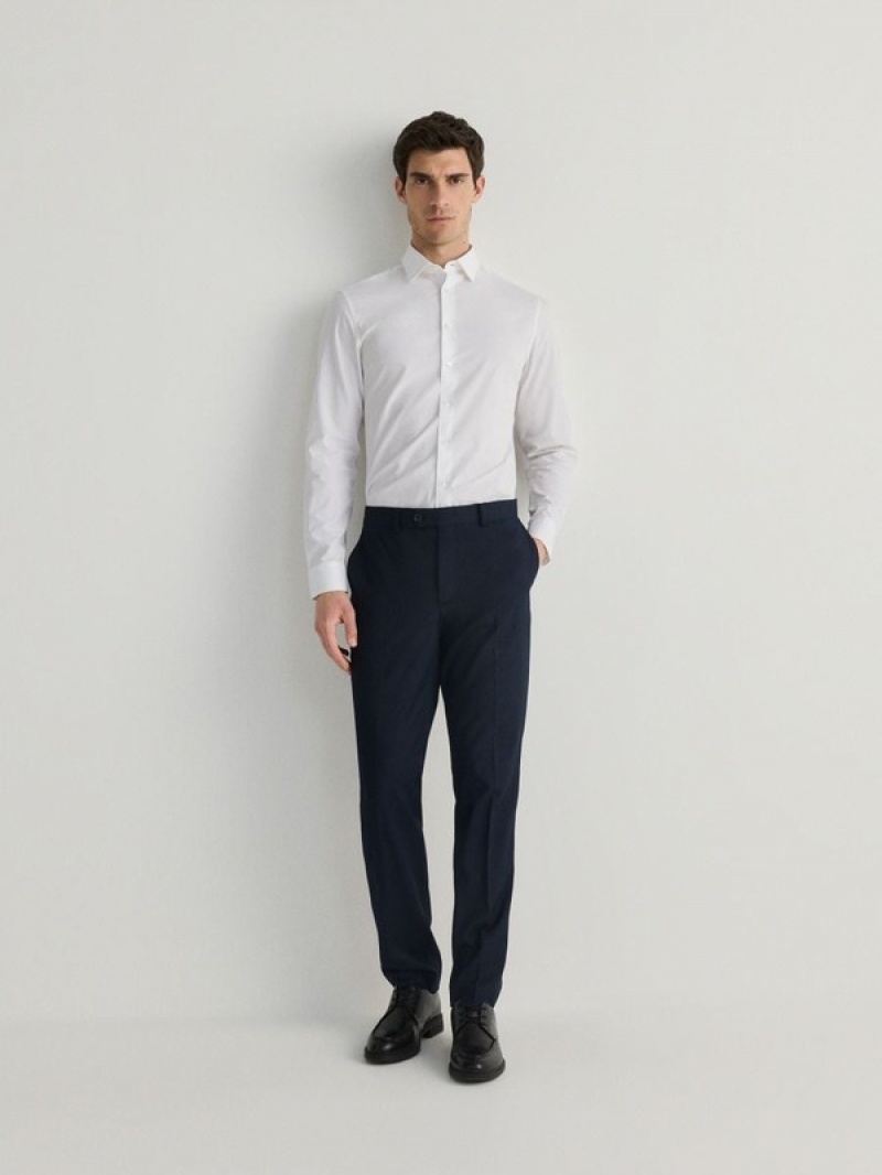 Navy Reserved Slimpressed Crease Men's Trousers | WUXV-50192