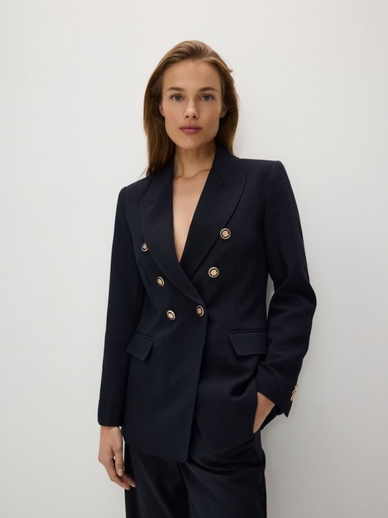 Navy Reserved Viscose Blend Double-breasted Women's Blazers | LNBE-25416