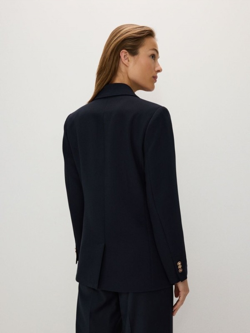 Navy Reserved Viscose Blend Double-breasted Women's Blazers | LNBE-25416