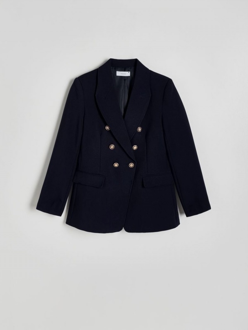 Navy Reserved Viscose Blend Double-breasted Women's Blazers | LNBE-25416