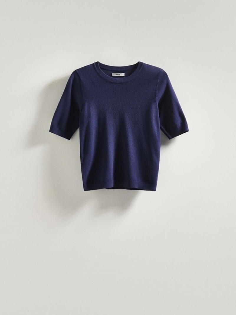 Navy Reserved Viscose Rich Top Women's Shirts | TVQX-03526