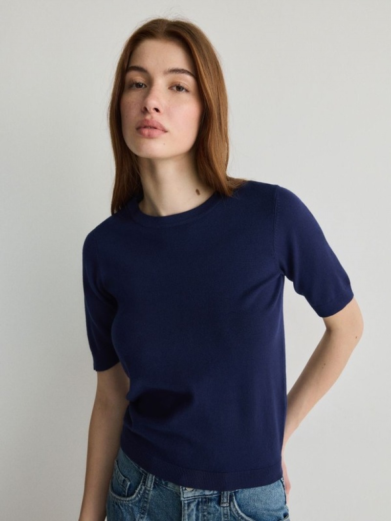 Navy Reserved Viscose Rich Top Women's Sweaters | VCFI-57931