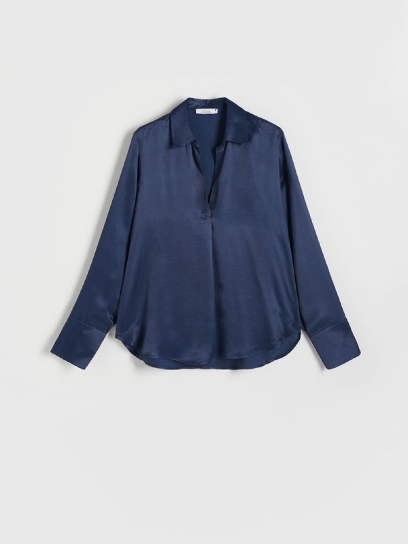 Navy Reserved Viscose Women's Shirts | JSWR-84053