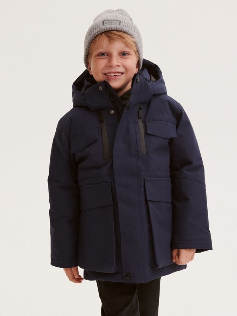 Navy Reserved Winterhood Boys' Jackets | BHDQ-35106