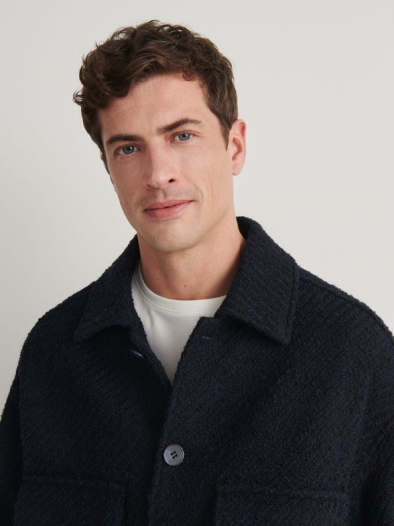 Navy Reserved Wool Blend Men's Jackets | CTMB-73901