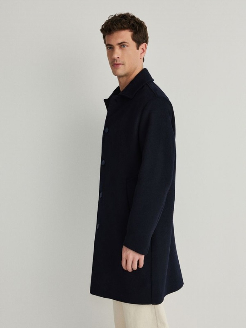 Navy Reserved Wool Men's Coats | XWGT-96573