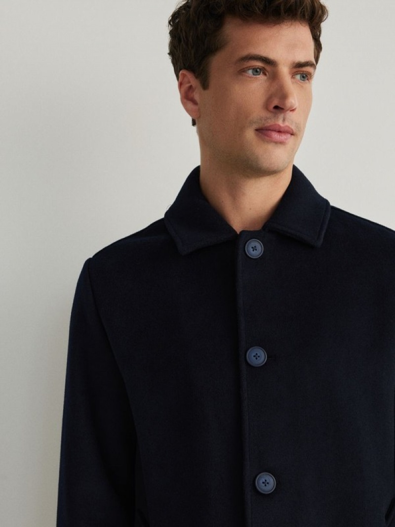 Navy Reserved Wool Men's Coats | XWGT-96573