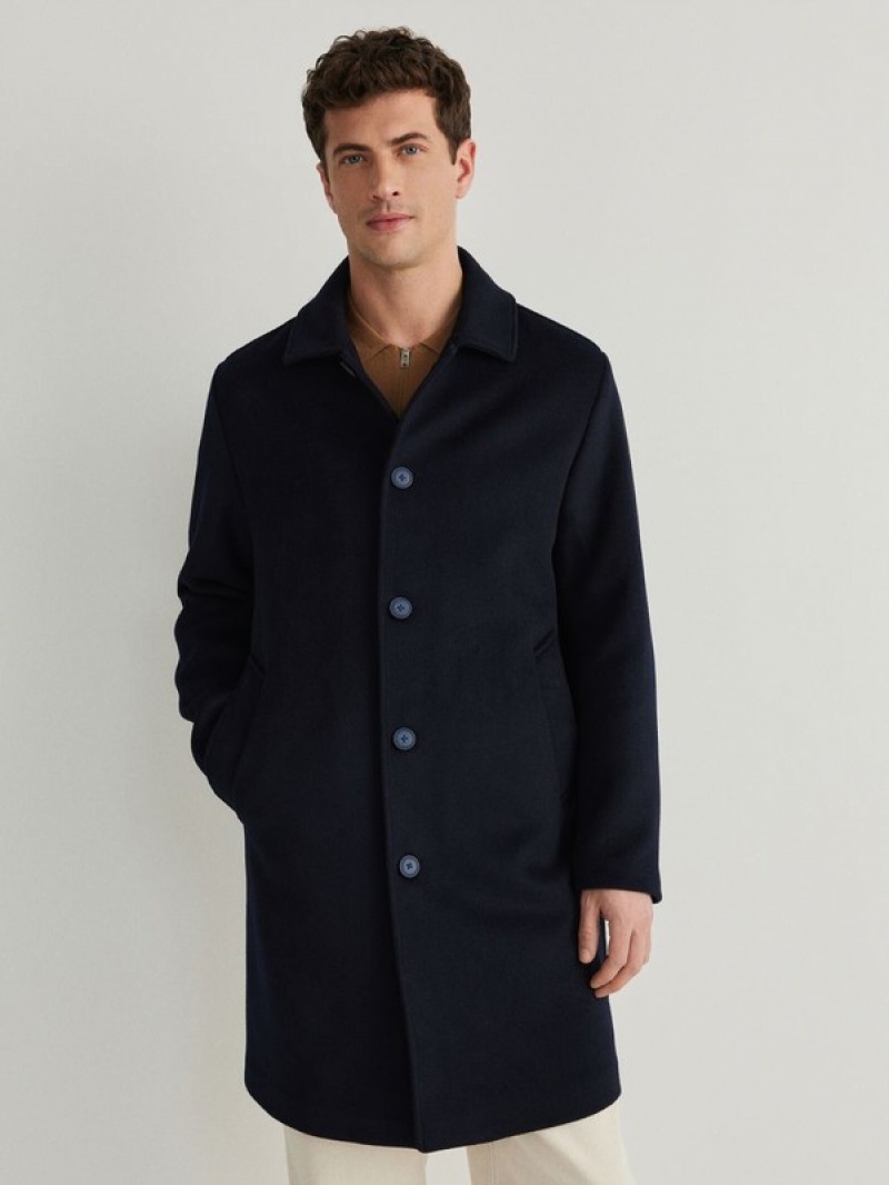 Navy Reserved Wool Men's Coats | XWGT-96573